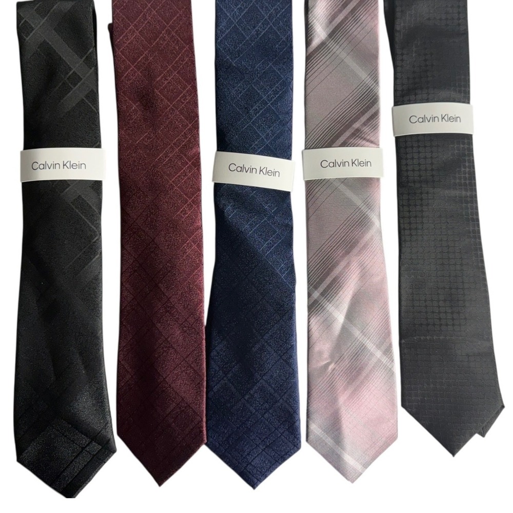 Calvin Klein Necktie Lot of 5 Mens One Size Ties Various Colors and Patterns New